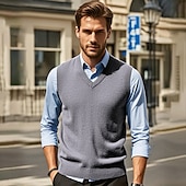 preiswerte Herren Pullover Weste-Herren Pullunder Pullover Kleid Pullover Weste Strickpullover Gerippt Stricken Standard Strick Glatt V Ausschnitt Modisch Brautkleider schlicht Freizeitskleidung Verabredung Bekleidung Herbst Winter