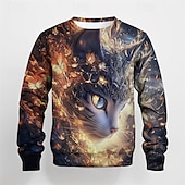 billiga Pojkens 3D-djur-Pojkar 3D Grafisk Tecknat Katt T-shirt Långärmad Vår Höst Mode Grundläggande Barn 4-12 år Rund hals Utomhus Ledigt Dagligen Normal