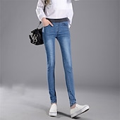お買い得  パンツ-女性用 標準 ジーンズ ファッション ストリートファッション 全長 ハイウエスト 純色 パッチワーク バットリフト 通気性 ソフト 伸縮性あり オフィス デイリーウェア ライト ブラック ダークブルー 春 &amp; 秋 スリム