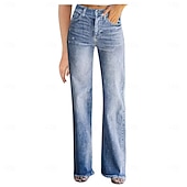 ieftine Pantaloni-Pentru femei Normal Blugi Modă Clasic &amp; Fără Vârstă Lungime totală Talie Înaltă Culoare solidă Buzunar Respirabil Απαλό Comfortabil Micro-elastic Stradă Casual Albastru Deschis Negru Albastru Închis