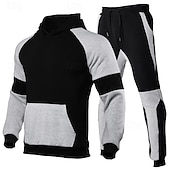 cheap Tracksuits-Men&#039;s Tracksuit Jogging Suit 2 Piece Casual Fall Long Sleeve Breathable Soft Fitness Gym Workout Running Sportswear Activewear Color Block Black Red Dark Gray