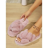economico Ciabatte e infradito da donna-Per donna Pantofole Pantofole fuzzy Pantofole da interno Ciabatte calde Interni Giornaliero In pile Piatto Punta tonda Felpato Informale minimalismo Pelliccia sintetica Mocassino Colorato Nero Bianco