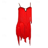 abordables Tenues de danse latine-robe de concours de danse latine pour femmes, robe à pampilles sans manches pour rumba salsa chacha