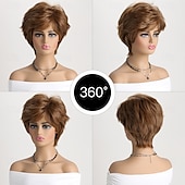 economico parrucca più vecchia-parrucche ispirate a lisa rinna parrucca corta castana a strati pixie parrucche corte per donne bianche parrucche per feste quotidiane cosplay