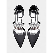 preiswerte Formell-Schwarze Satin-Pumps mit Strassverzierung für Damen – Fesselriemchen, spitze Zehenpartie, elegante Abend- und Hochzeitsschuhe