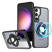Недорогие Чехлы для Samsung-телефон Кейс для Назначение S25 Ультра Кейс на заднюю панель Магнитный Поддержка беспроводной зарядки Кольцо Пряжка Ретро ТПУ Акрил
