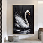 abordables Peintures animaux-peinture à l&#039;huile animale abstraite faite à la main peintures de cygne blanc sur toile peinture acrylique richement texturée faite à la main art mural moderne œuvre d&#039;art peinte à la main pour
