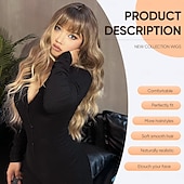 abordables Perruques Synthétiques Sans Bonnet-perruque longue ondulée avec frange pour femmes blanches perruques féminines d&#039;aspect naturel avec racines foncées perruque de cheveux en fibre synthétique pour une utilisation quotidienne en soirée