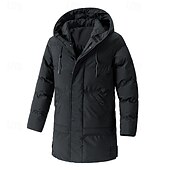 cheap Men&#039;s Downs &amp; Parkas-Men&#039;s Winter Jacket Puffer Jacket Hoodie Jacket Parka Pocket Polyster Fleece lined Daily Wear Date Vacation Long Fashion Casual Comfortable Thermal Warm Fall &amp; Winter Solid / Plain Color Black Army