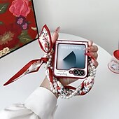 رخيصةأون جراب سامسونج-هاتف غطاء من أجل سامسونج جالاكسي زد فليب 6 Z Flip 5 Z Flip 4 غطاء خلفي مع رباط المعصم ضد الصدمات مكتب  /  الأعمال TPU جلد PU