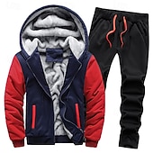 cheap Basic Tracksuits-Men's Tracksuit Sweatsuit Black Red Navy Blue Light Grey Dark Gray Hooded Color Block Drawstring 2 Piece Streetwear Cool Spring Fall Clothing Apparel Hoodies Sweatshirts