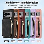 お買い得  その他のスマホケース-電話 ケース 用途 Pixel 7 Pro Pixel 6 Pro バックカバー スタンド付き ジッパ－ ストラップ付き レトロ風 TPU PUレザー