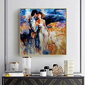 baratos Pinturas de Pessoas-pintura a óleo artesanal abraçando casal amantes pintura a óleo - pintado à mão impressionista paris amantes pintura a óleo sobre tela espátula arte pinturas a óleo melhor presente para sala de estar