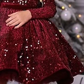preiswerte Partykleider-kinderkleidung Mädchen Party Kleid Feste Farbe Langarm Leistung Gitter Prinzessin Süß Gitter Mitte der Wade Etuikleid Tüll-Kleid Sommer Frühling Herbst Kinder Schwarz Wein Marineblau