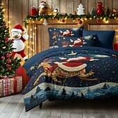 baratos Quarto de Natal-Papai Noel 100% algodão conjunto de edredom de Natal completo 3 peças conjunto de capa de edredom de férias para crianças colcha de Natal macia e aconchegante com fronhas tamanho king queen