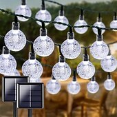halpa Aurinkokiekevalot-20 m aurinko-LED-lyhtyvalo, 200 kuplapallo-LED-nauha, vedenpitävä ulkokäyttöön joulupuutarhan koristeluun 1 setti
