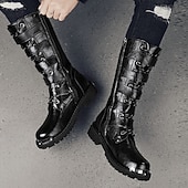 halpa Kengät miehille-miesten mustat steampunk-moottoripyöräsaappaat, joissa on solkihihnat ja kestävä luistamaton pohja - ihanteellinen biker-muotiin tai goottitapahtumiin