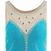 お買い得  フィギュアスケートドレス-フィギュアスケート ドレス 女性用 女の子 アイススケート ドレス ブルー アシンメトリーヘム メッシュ 高弾性 訓練 競技大会 スケートウェア クラシック クリスタル・ラインストーン ノースリーブ アイススケート フィギュアスケート