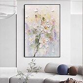 preiswerte Blumen-/Botanische Gemälde-Ölgemälde handgemaltes 3D-Blumengemälde, handgefertigtes Palettenmesser, Blumen, Ölgemälde, Wandkunst, großes 3D-weißes Strukturgemälde, moderne dekorative Gemälde, Impressionismus, abstraktes weißes