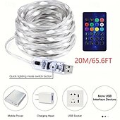 tanie Zasilane przez USB-20m 200 diod LED USB Bluetooth RGB łańcuch świetlny z punktem sterowania, zmieniający kolor łańcuch świąteczny dekoracja okna do samodzielnego montażu scena świąteczna i świąteczne oświetlenie