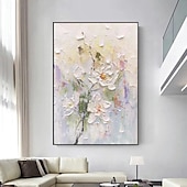 preiswerte Blumen-/Botanische Gemälde-Ölgemälde handgemaltes 3D-Blumengemälde, handgefertigtes Palettenmesser, Blumen, Ölgemälde, Wandkunst, großes 3D-weißes Strukturgemälde, moderne dekorative Gemälde, Impressionismus, abstraktes weißes