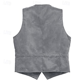 baratos Velho Oeste-Retro Vintage Vest Waistcoat West Cowboy Solid Color V Neck Fancy Dress Men's Bachelorette Party Adults' Vest