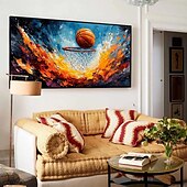 ieftine Picturi Abstracte-Pictură în ulei originală de sport de baschet realizată manual pe pânză artă de perete abstractă jucător de baschet pentru decorarea casei cu cadru întins/fără pictură cu cadru interior