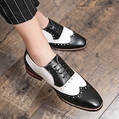 abordables Zapatos Brogue-Zapatos Oxford con punta de ala en marrón y blanco para hombre, zapatos de vestir vintage de cuero genuino inspirados en Gatsby para fiestas, bodas y eventos formales de la década de 1920.