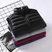 お買い得  ジレ-男性用 ダウンベスト パファーベスト ジレ 日常 デート バケーション ファッション カジュアル 秋冬 ポケット ナイロン ダックダウン 保温 快適 純色 ジッパ－ スタンド レギュラー ブラック バーガンディー ブルー グレー ベスト