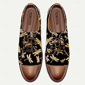baratos Sapatos de Bordado Exquisitos-sapatos oxford vintage masculinos com cadarço - preto com tecido jacquard libélula, biqueira e salto de couro sintético marrom, ideais para estilos casuais e retrô