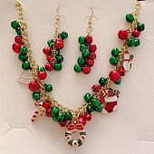 abordables Collar de mujer-Conjunto festivo de collar y pendientes navideños con campanas navideñas y adornos de bombillas brillantes: perfecto para fiestas navideñas