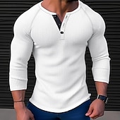 olcso Alkalmi Henley póló-Férfi Póló Gofri Henley ing Henley ing Tee Top Hosszú ujjú ing Sima Henley Utca Vakáció Hosszú ujj Ruházat Poliészter Divat Dizájn Alap