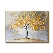 preiswerte Blumen-/Botanische Gemälde-großes 100% handgemaltes goldenes Baum-Ölgemälde auf Leinwand goldenes Blumenbaum-Ölgemälde groß abstrakt strukturiert goldgelb Lebensbaum-Wandkunst individuell modern trendiges Wohnzimmerdekor