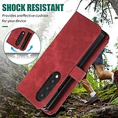 baratos Capa Samsung-telefone Capinha Para Dobra Z 6 Z Fold 5 Z Fold 4 Z Fold 3 Capa traseira Com Suporte Zíper com cordão Retro TPU Couro PU