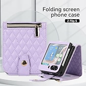 Χαμηλού Κόστους Samsung Θήκη-Θήκη Τηλεφώνου Για Z Flip 6 Z Flip 5 Z Flip 4 Z Flip 3 Flip Cover με Στήριγμα Φερμουάρ με Λουράκι Retro TPU PU Δέρμα