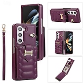 economico Cover Samsung-telefono Custodia Per Z Fold 5 Z Fold 4 Z Fold 3 Per retro con cordino con cinturino da polso Slot per schede Retrò TPU pelle sintetica