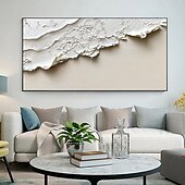 お買い得  風景画-手作りのオリジナルの厚い質感のビーチ油絵キャンバスに抽象的なミニマリストの海の波の壁アート、家の装飾用、枠張り付き、内側のフレームなしの絵画