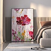 abordables Peintures fleurs/botaniques-Fait à la main Peinture à l&#039;huile Hang-peint Peint à la main Verticale Abstrait A fleurs / Botanique Moderne Rideau (sans cadre)