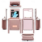 お買い得  サムスン用ケース-電話 ケース 用途 Zフリップ6 Z Flip 5 Z Flip 4 Z Flip 3 バックカバー ストラップ付き カード挿入口 耐衝撃 レトロ風 TPU PUレザー