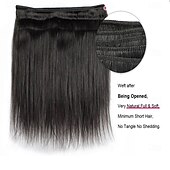 abordables 3 paquets extensions à fixation-Extensions de cheveux humains raides, lot de 3 mèches avec fermeture en dentelle 4x4, 25,4 à 71,1 cm, pour femmes noires