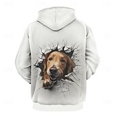 baratos Estampa animal-Homens Gráfico Cachorro Moletom Moletons Férias Diário Manga Longa Com Capuz Férias Esportes Para Noite Branco Estampado Inverno Primavera &amp; Outono Designer
