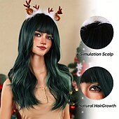 economico Parrucche trendy sintetiche-parrucche lunghe e ricce con frangia parrucche sintetiche da donna vestito natalizio focus della festa must-have perfetto per feste in maschera