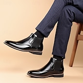levne Boty Chelsea-pánské lakované chelsea boots z umělé kůže – klasický wingtip brogue design pro formální i neformální příležitosti