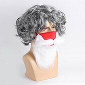 お買い得  パーティーウィッグ-人工毛ウィッグ カール バング付き 機械製 かつら ショート グレイ 合成 男性用 グレイ