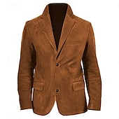 billiga Herrars klassiska kavajer-Herr Kavaj i fusk mocka Jacka i fuskmocka Företag Cocktailfest Bröllopsfest Mode Ledigt Höst vinter Polyester Imitationsmocka Slät Knapp Ficka Bekväm Enkelknäppt Blazer Mörk marin Brun Khaki grön