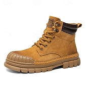 baratos Botas de trabalho-Homens Botas Botas de trabalho Couro Premium Confortável Antiderrapante Com Cadarço Amarelo Cáqui