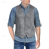baratos Velho Oeste-Retro Vintage Vest Waistcoat West Cowboy Solid Color V Neck Fancy Dress Men's Bachelorette Party Adults' Vest