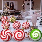economico Decorazioni per esterni-palla gonfiabile decorata per esterni di Natale da 60 cm (23,6 pollici) enormi ornamenti di Natale grandi palline di caramelle alla menta piperita per albero cortile prato giardino portico palline gonfiabili ornamenti con pompa