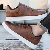 economico Sneakers da uomo-sneakers casual da uomo marroni con lacci - design minimalista con suola bianca, comfort quotidiano