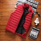 levne Pánská péřová vesta-Pánské Puffer Vesta Prošívaná vesta Denní Rande Dovolená Módní Na běžné nošení Podzim zima Kapsy Polyester Zahřívací Pohodlné Pevná barva Zip Stojáček Běžný Černá Rubínově červená Armádní zelen